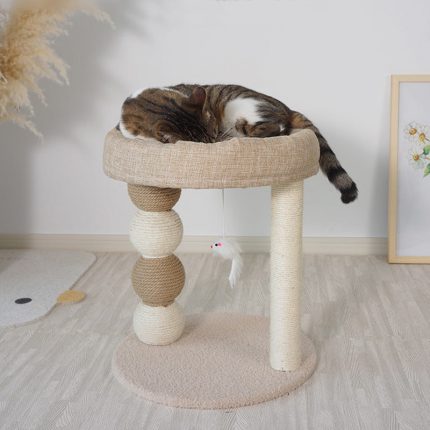 Tolea Minimalist Linen Cat Tree - Cooling 2-Tier Tower for Modern Home